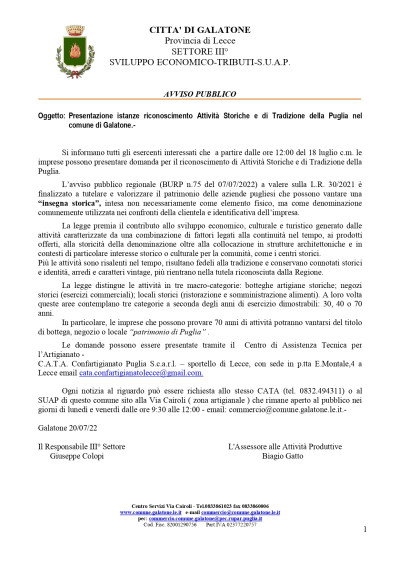 AVVISO PUBBLICO attività storiche AVVISO PUBBLICO attività storiche