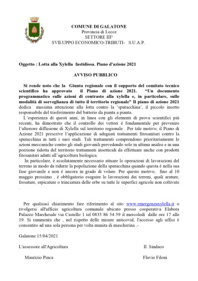 Lotta alla Xylella fastidiosa. Piano d'azione 2021 Lotta alla Xylella fastidiosa. Piano d'azione 2021
