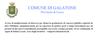 Avviso di manifestazione di interesse per idonei in graduatorie di concorsi p...