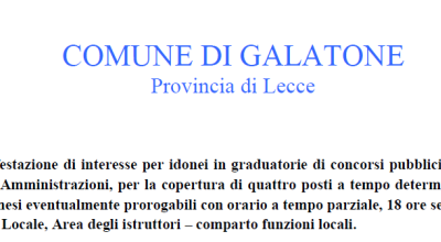 Avviso di manifestazione di interesse per idonei in graduatorie di concorsi p...