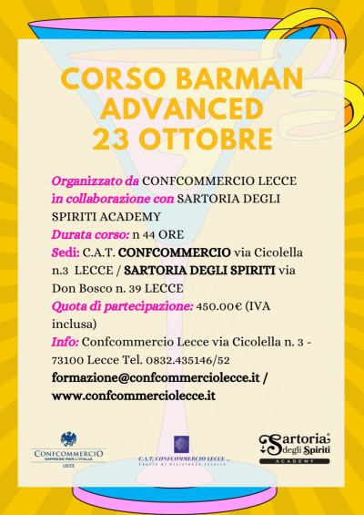 CORSO BARMAN ADVANCED - Inizio 23 Ottobre 2023