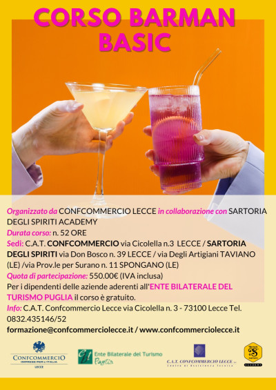 CORSO PER BARMAN - START 15 SETTEMBRE 2023
