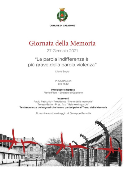 GIORNATA DELLA MEMORIA 2021 - 27 gennaio 2021 ore 19:30 diretta Facebook sull...
