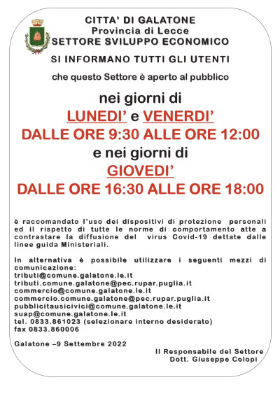 Nuovo Orario Apertura al Pubblico III Settore Nuovo Orario Apertura al Pubblico III Settore