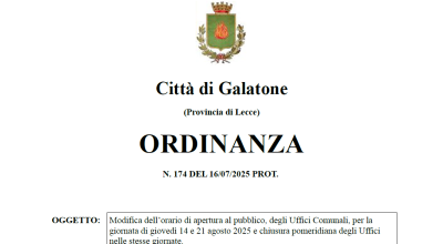 Modifica dell’orario di apertura al pubblico, degli Uffici Comunali, pe...