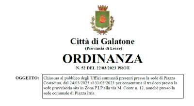 Ordinanza n. 52_2023 - Chiusura al pubblico degli Uffici comunali presenti pr...