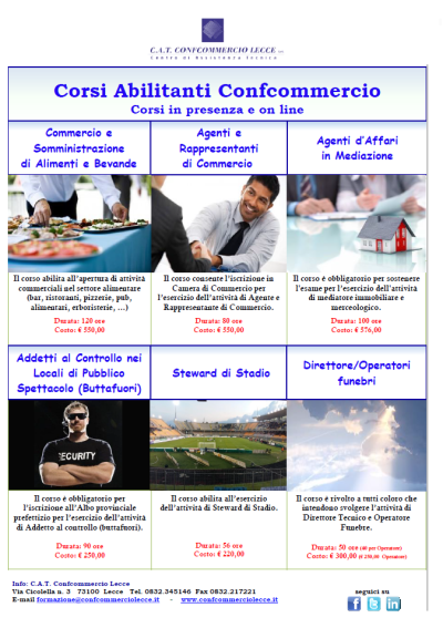 CORSI DI FORMAZIONE ABILITANTI organizzati dal CAT - Centro di Assistenza T...