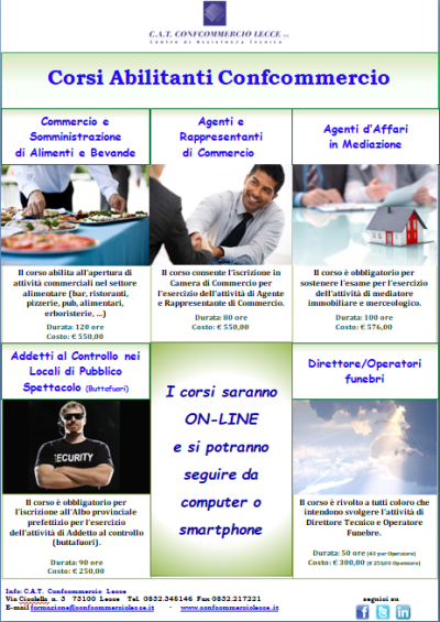 C.A.T. CONFCOMMERCIO LECCE - CORSI ABILITANTI IN MODALITA’ FAD ISCRIZIO...