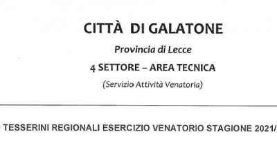 RILASCIO TESSERINI REGIONALI ESERCIZIO VENATORIO STAGIONE 2021/2022.