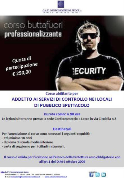 CORSO PER ADDETTI AL CONTROLLO DEI LOCALI DI PUBBLICO SPETTACOLO
