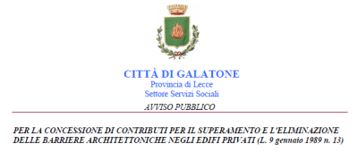 AVVISO PUBBLICO PER LA CONCESSIONE DI CONTRIBUTI PER IL SUPERAMENTO E L'ELIMI...