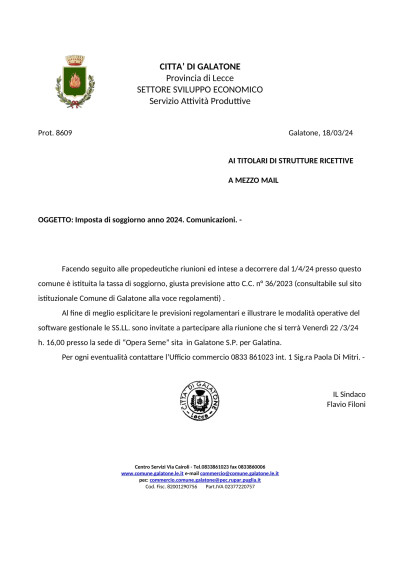 Imposta di soggiorno anno 2024. Comunicazioni Imposta di soggiorno anno 2024. Comunicazioni