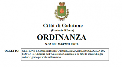 Ordinanza n. 53 del 29/04/2021